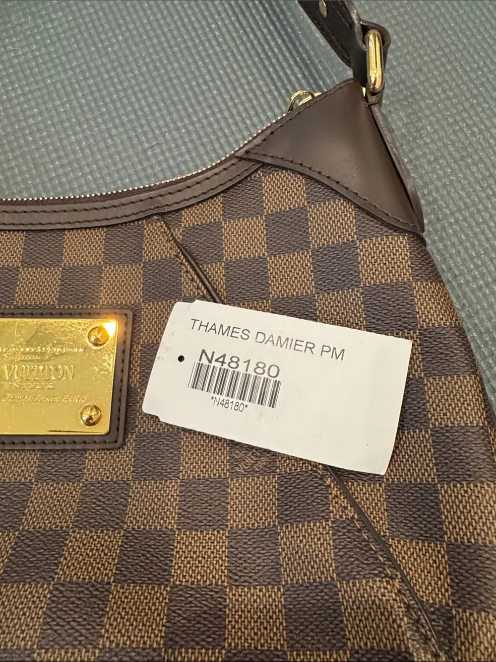 Louis Vuitton Dark Brown Damier Canvas Shoulder Hobo with Gold Plaque